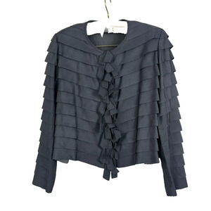Darby Scott Grosgrain Jacket Women's Medium Gray Layered Ruffle Ribbon 100% Silk